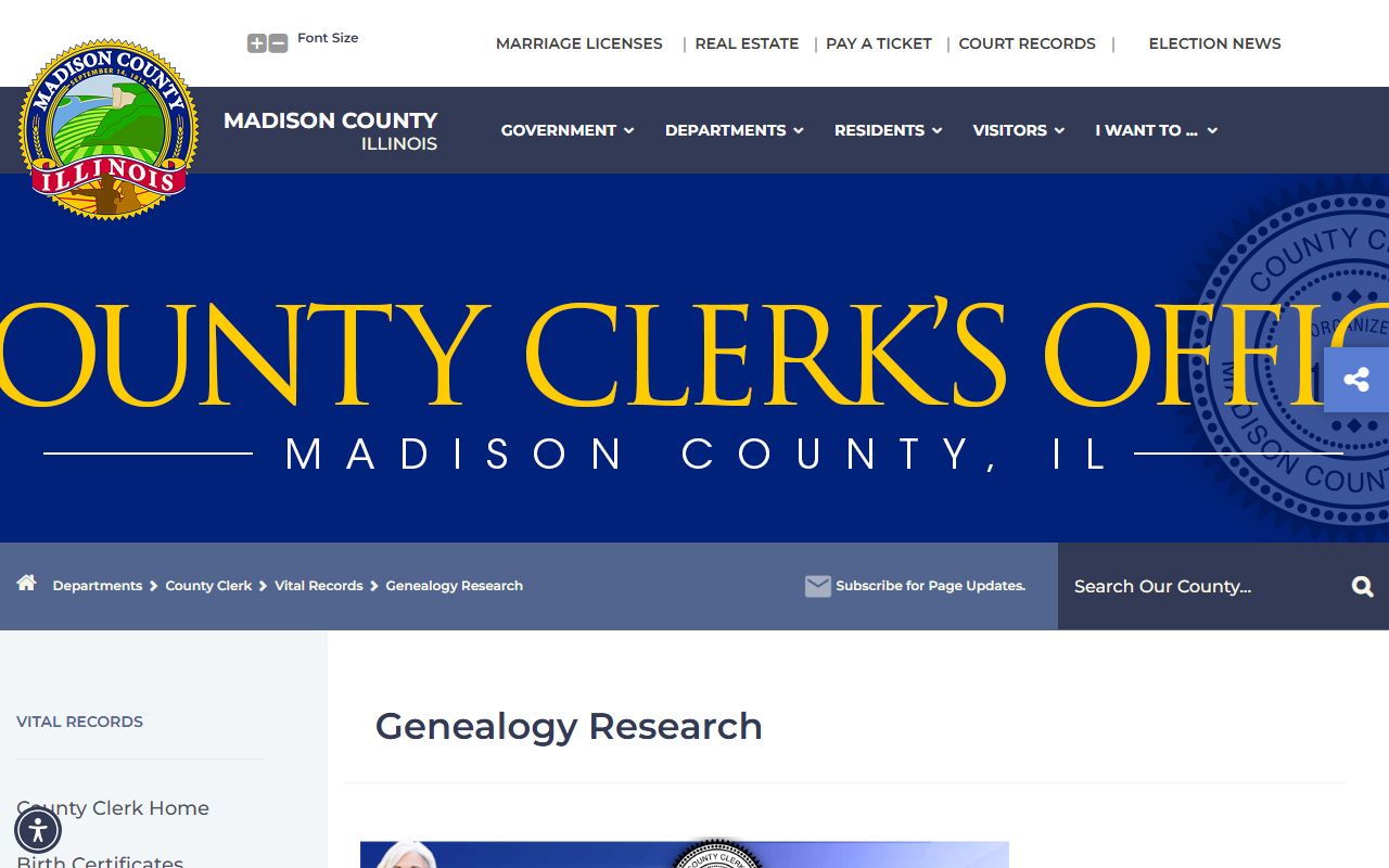 Madison County Clerk genealogy research page