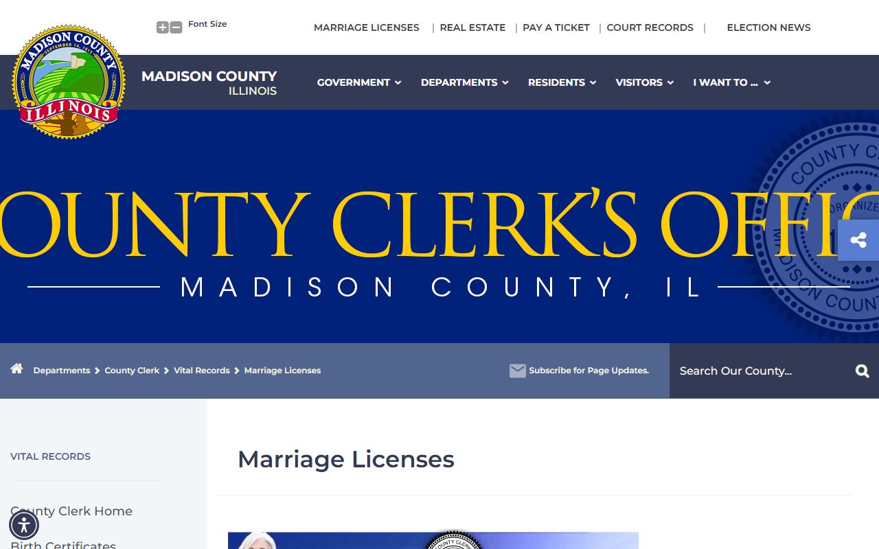 Madison County Clerk marriage license page