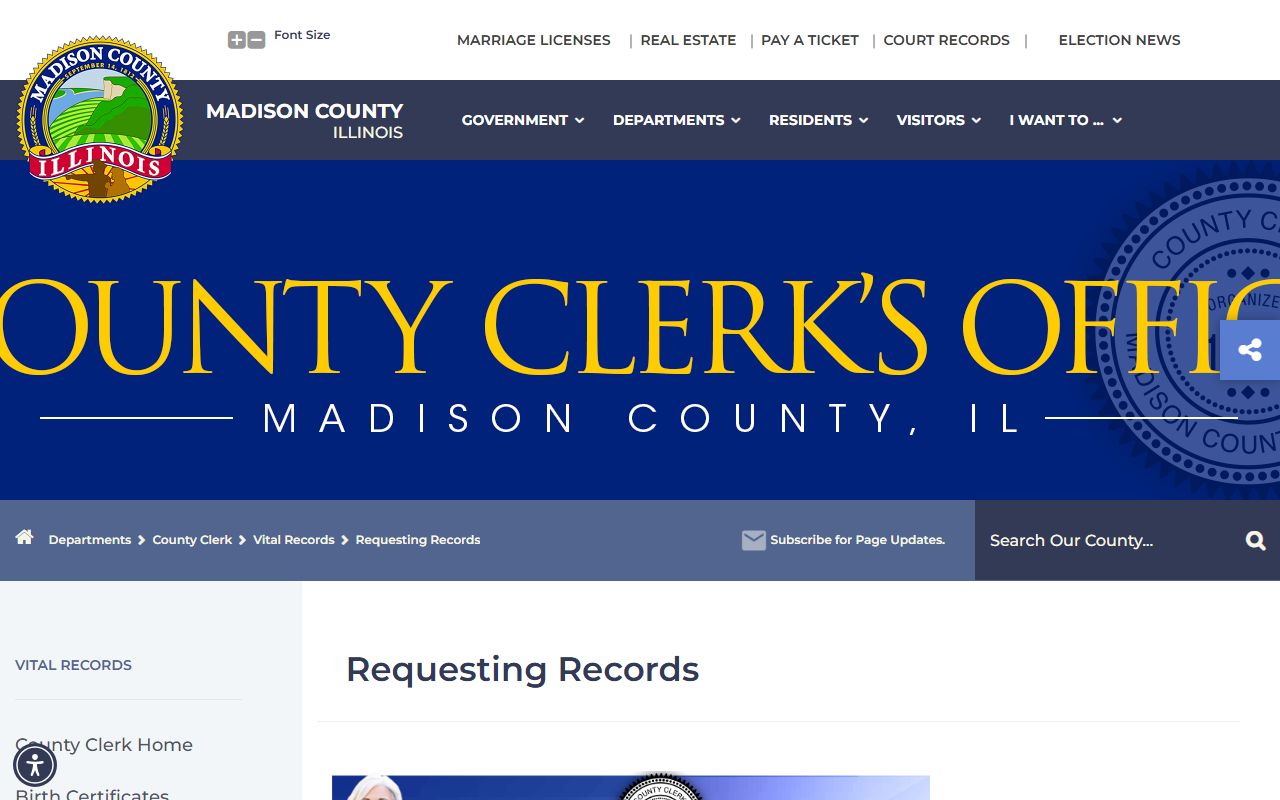 Madison County Clerk vital records request page