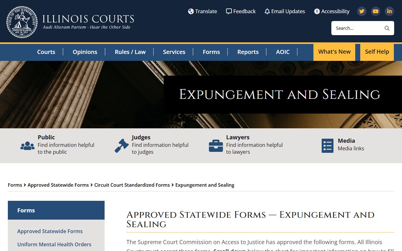 Illinois Courts expungement and sealing forms