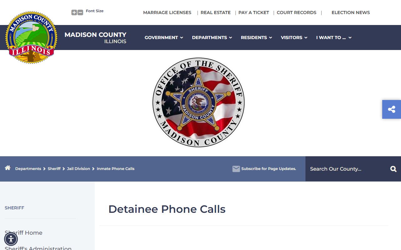 Madison County Jail inmate phone calls page