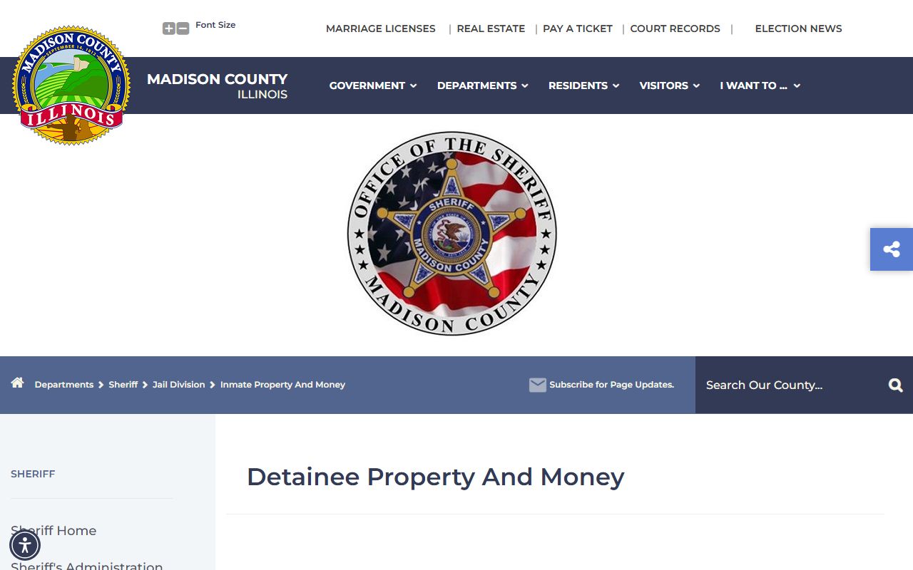 Madison County Jail property and money rules