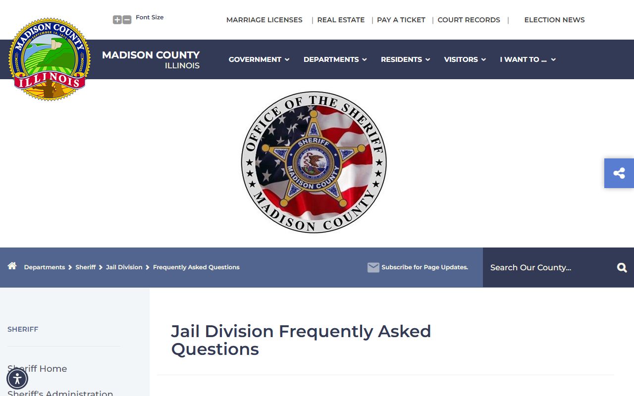 Madison County Jail FAQ page