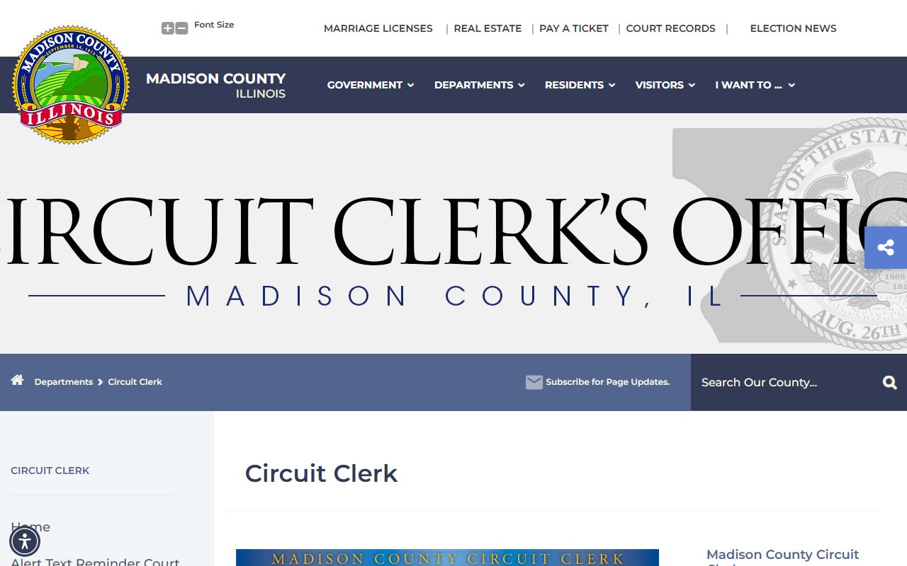 Madison County Circuit Clerk landing page with court services
