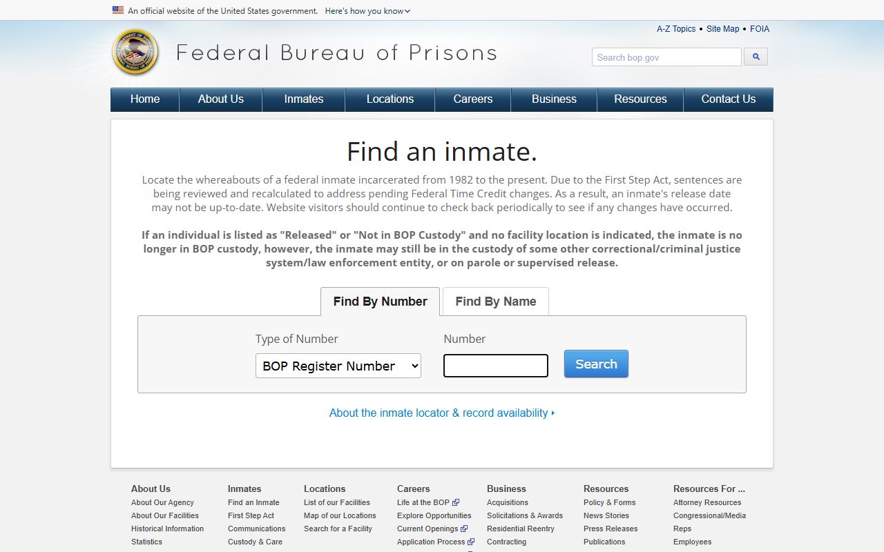 Federal BOP inmate locator